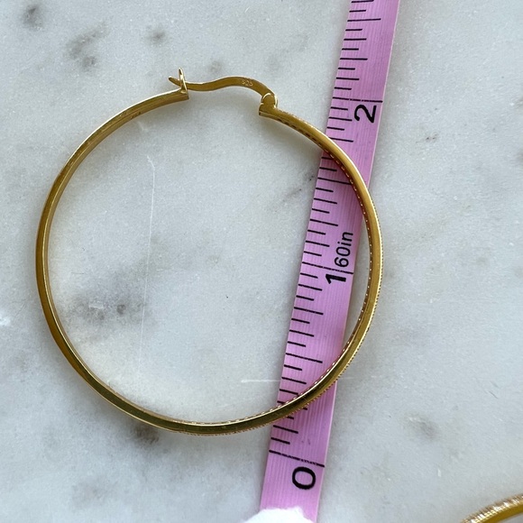 Clearance, Last Pair $28 Firm! Yellow Gold Plated Cz Round Hoop - Picture 5 of 9